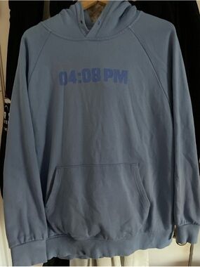 Light Blue Hooded Sweatshirt with 04:08 PM Graphic